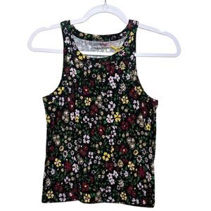 Teddy Fresh Tank Top Women S Black Multicolor Floral Bear Patch‎ Cotton NWT